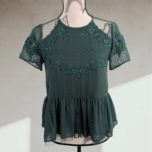 ZARA emerald green polka dot top - Picture 2 of 5